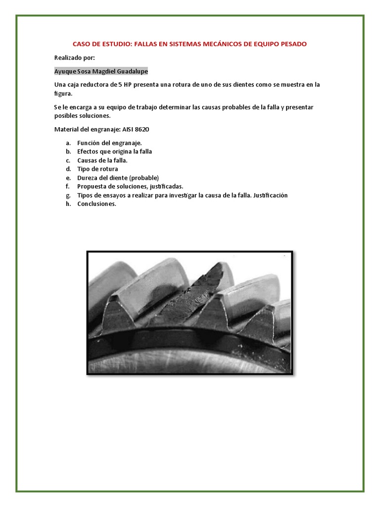 Actividad P4 - 1 - Caso de Fallas | PDF | Engranaje | Fatiga (material)