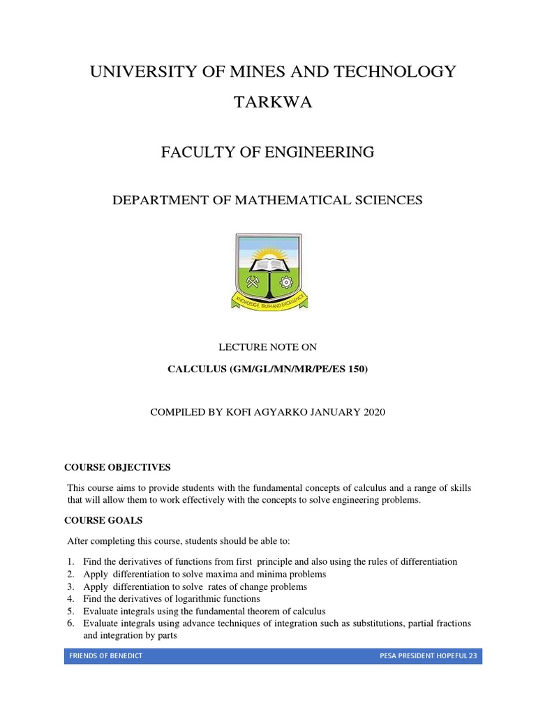 Calculus Lecture Notes for Engineering | PDF | Derivative | Equations