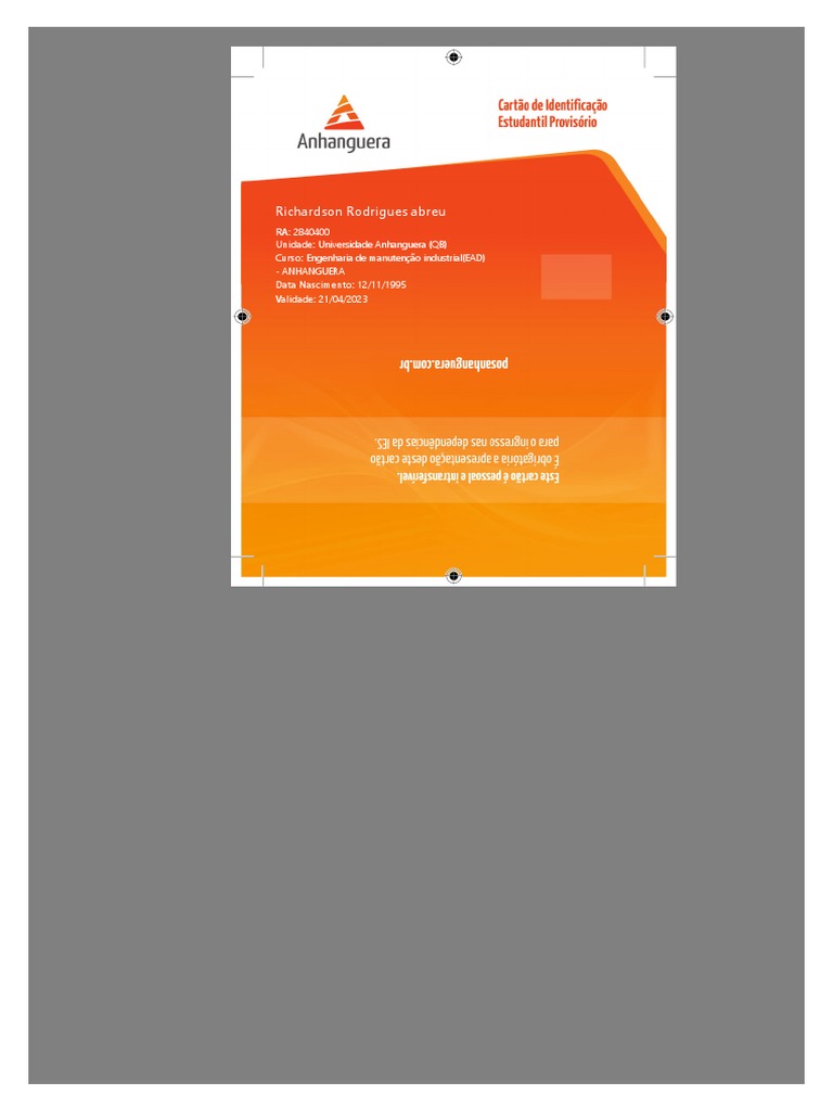 Solicitação de Carteirinha Anhanguera | PDF
