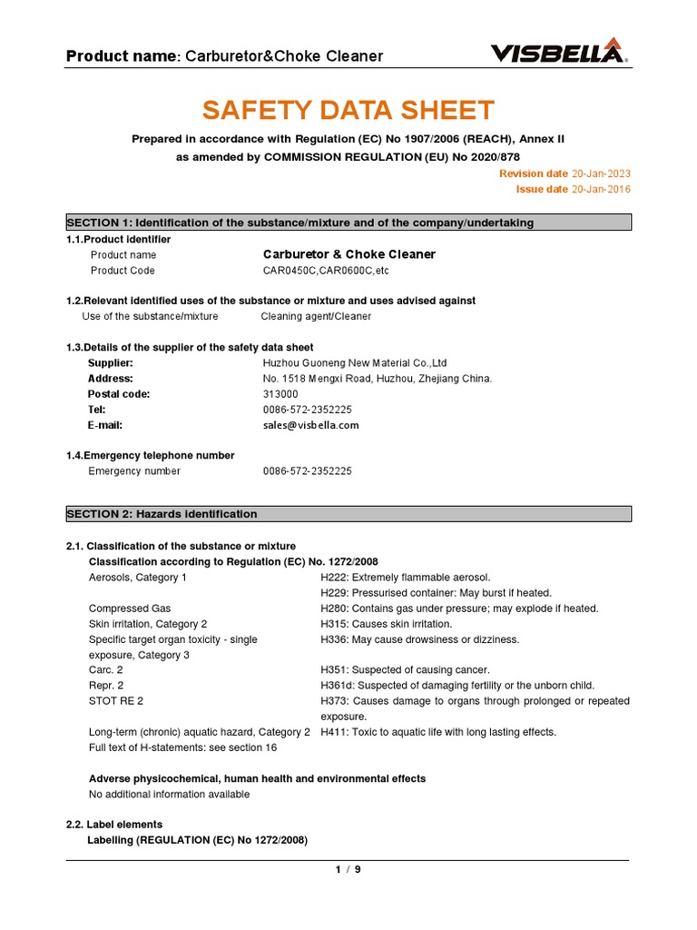 Carburetor CleanerMSDS PDF Firefighting Dangerous Goods