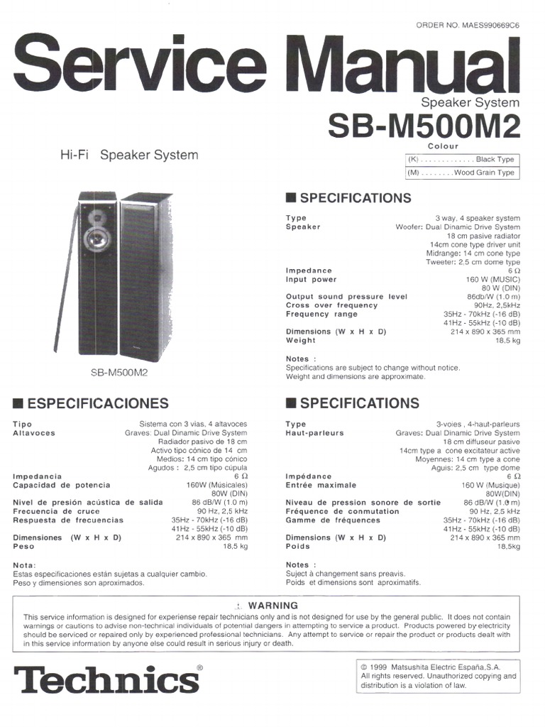 Technics SBM 500 M 2 Service Manual | PDF