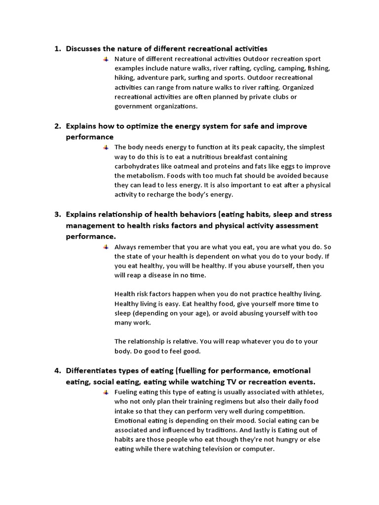 Discusses The Nature of Different Recreational Activities PDF