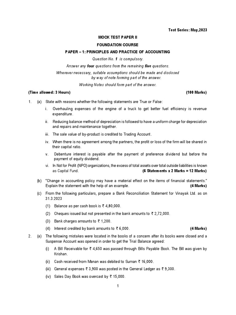 Accounting Foundation Mock Test | PDF | Expense | Debits And Credits