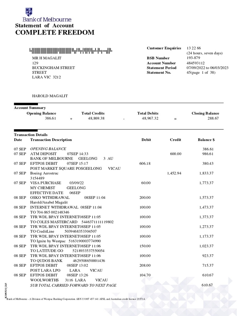 Account Statement for Harold Magalit | PDF | Debit Card | Visa Inc.