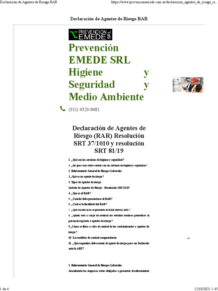 Declaración de Agentes de Riesgo (RAR) | PDF | Factores humanos y ...