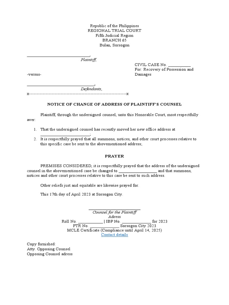 Notice of Change of Adress PDF