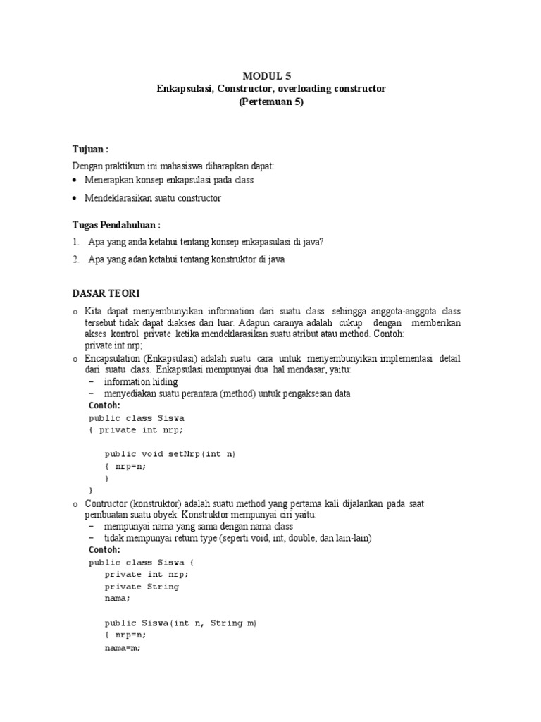 Enkapsulasi dan Konstruktor di Java | PDF | Teknologi & Rekayasa