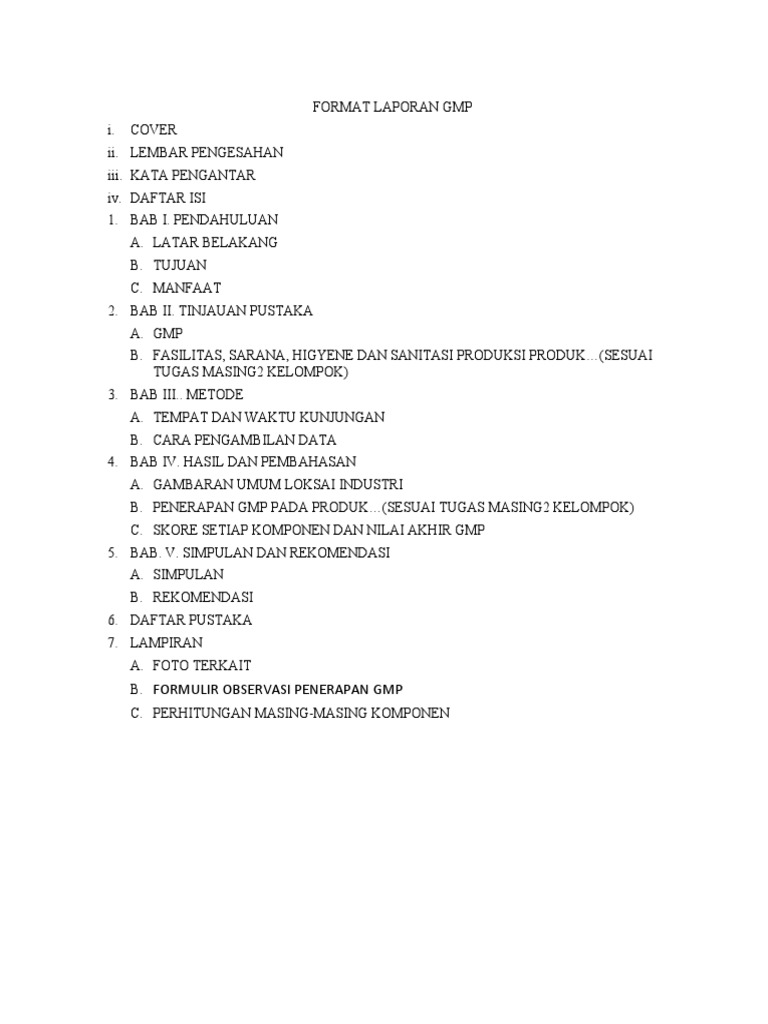 Format Laporan GMP dan Komponennya | PDF