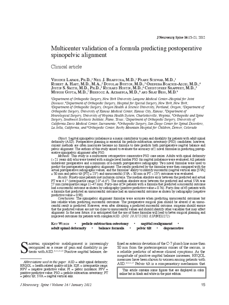 Multicenter validation of a formula predicting postoperative