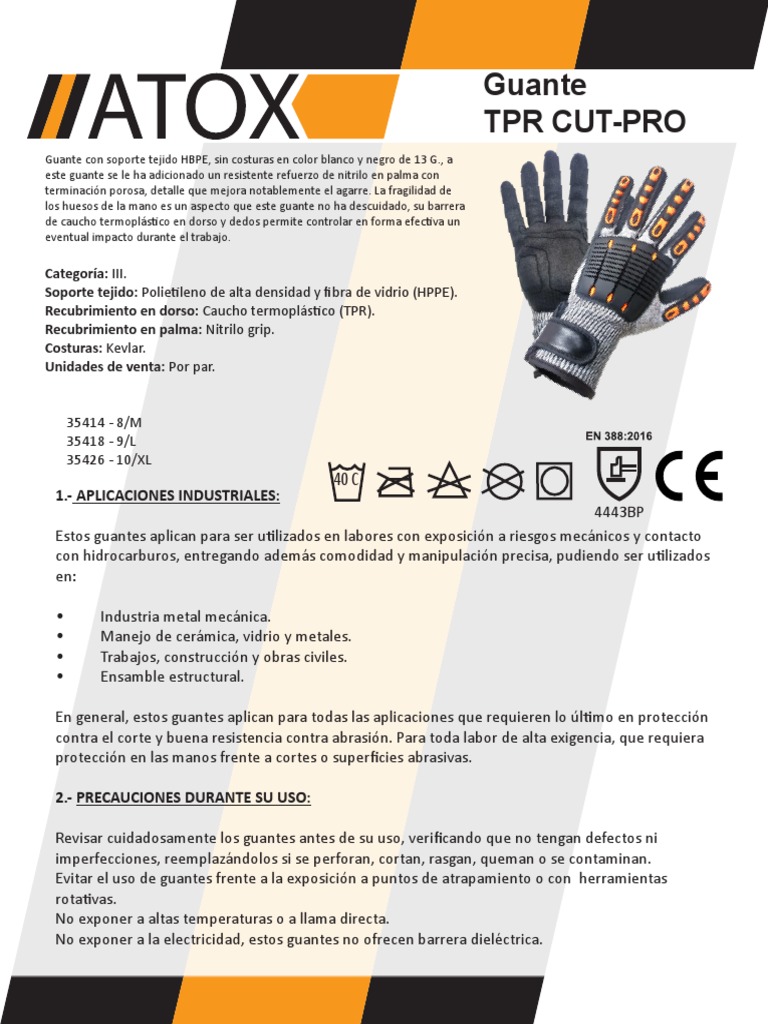 Guantes Atox 7544 TPR Cut Pro | PDF | Guante | Materiales