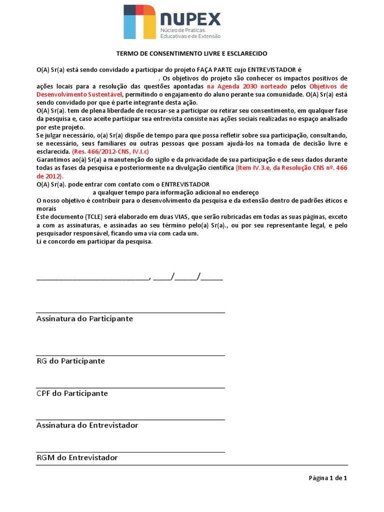 Termo De Consentimento Exemplos