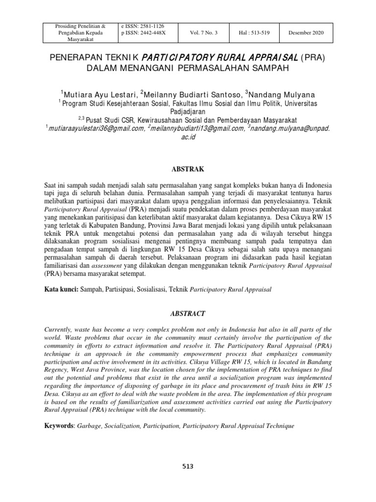 Penerapan Teknik Participatory Rural Appraisal Pra | PDF