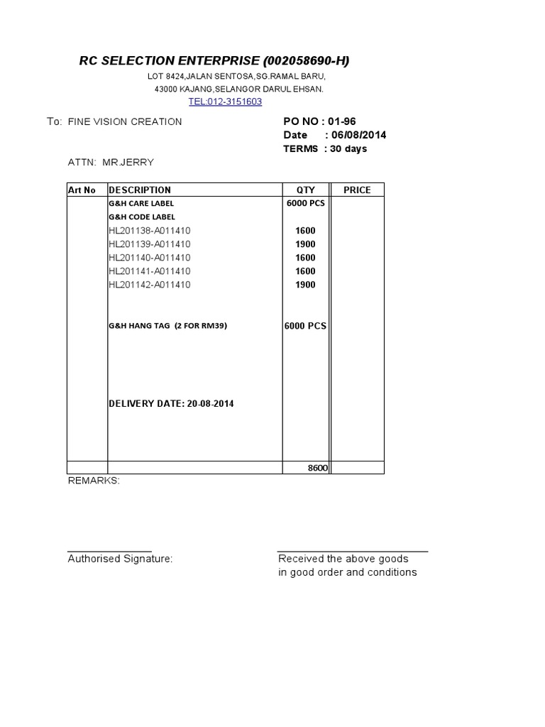 G&H Hangtag and Label PO PDF