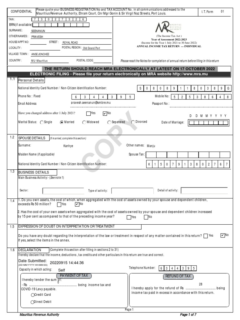 IT011A 73027326 15sep2022 | PDF | Expense | Taxes