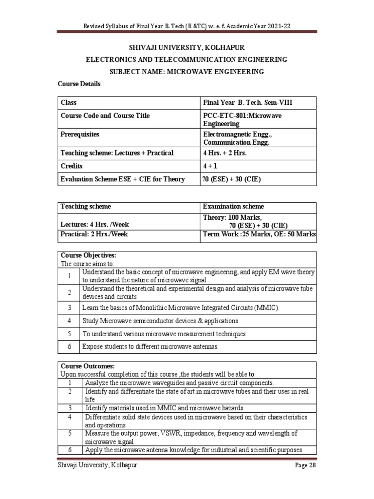 Final Year Syllabus | PDF | Microwave | Wireless Lan