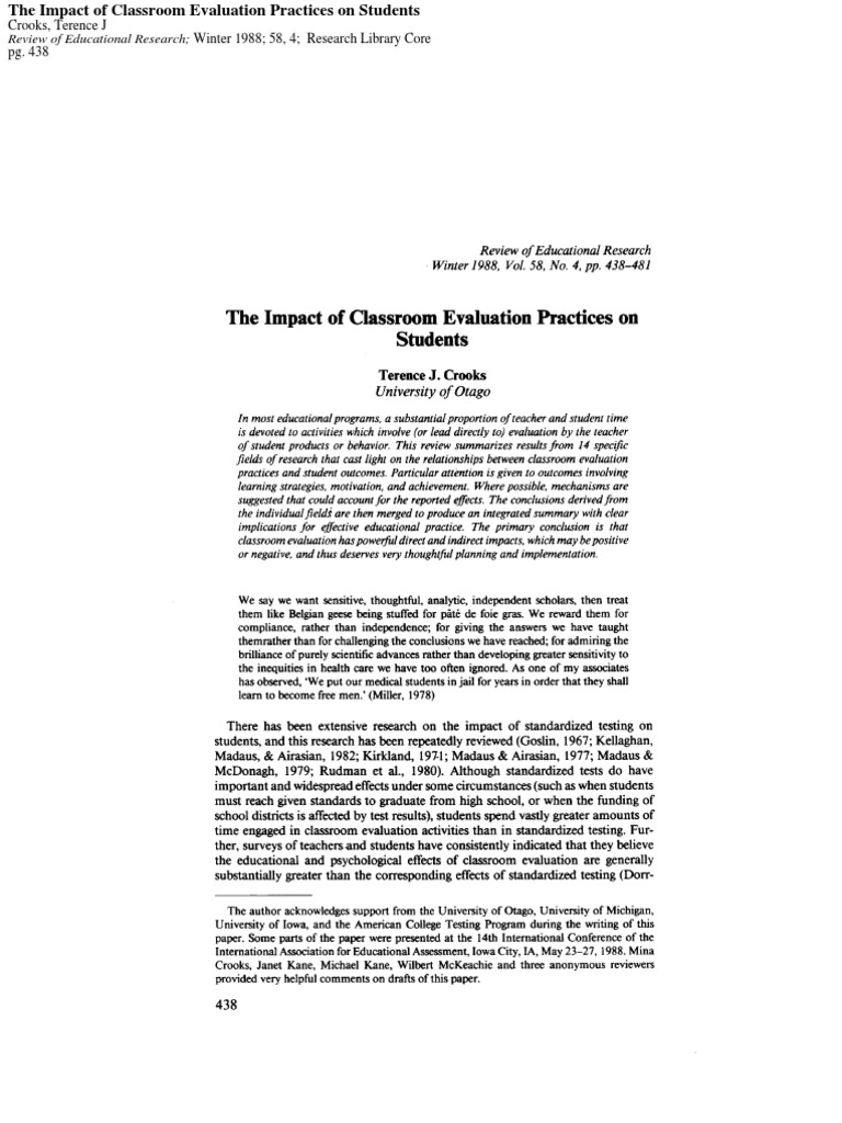 The Impact of Classroom Evaluation Practices On Sudents | PDF ...