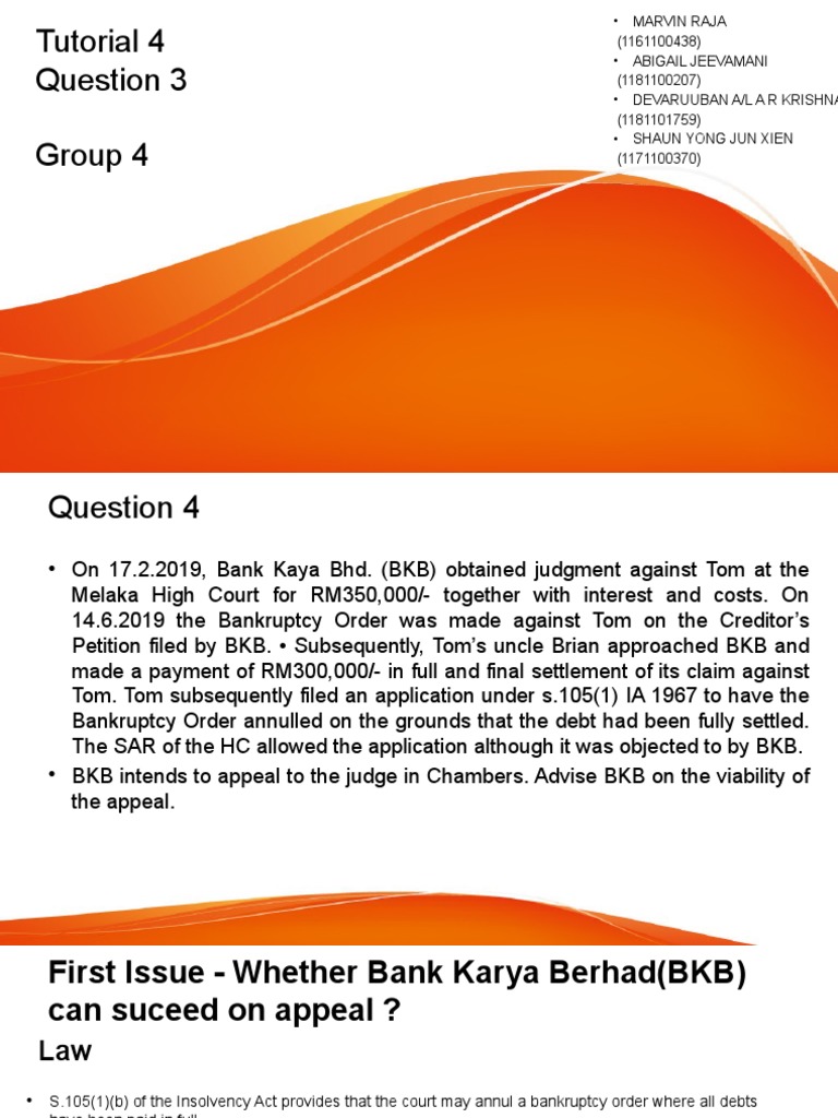 Tutorial 4 Q3 Slides Pdf Bankruptcy Business