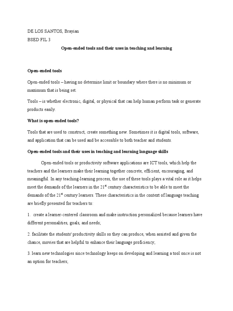 Open-Ended Tools and Their Uses in Teaching and Learning: ST ST | PDF ...