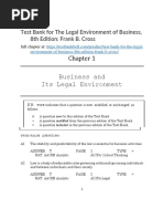 Test Bank For The Legal Environment of Business 8th Edition Frank B Cross