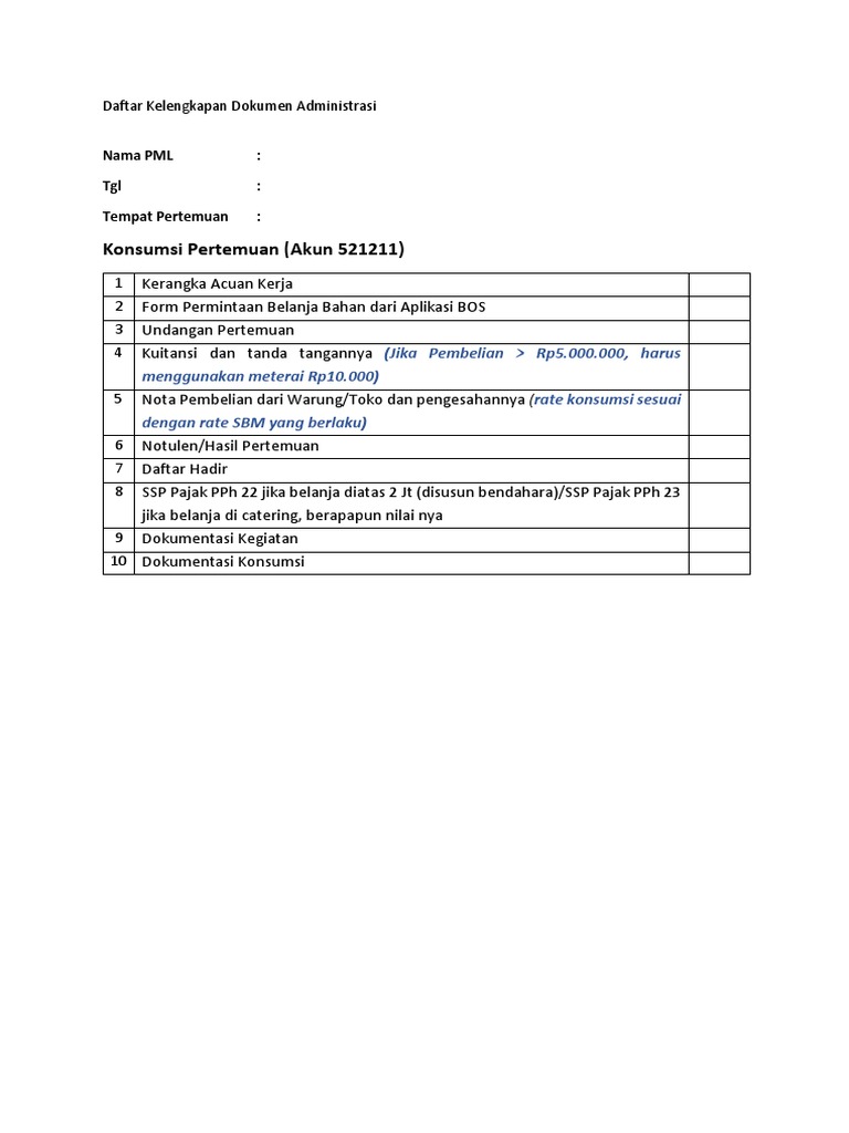 Daftar Kelengkapan Dokumen Administrasi Konsumsi Pdf