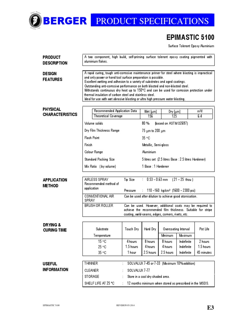 Epimastic 5100 Product Specifications | PDF | Epoxy | Paint
