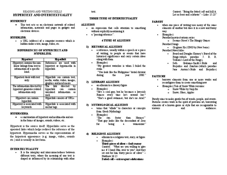 Reading and Writing Skills q4 Lesson 1 PDF Hyperlink Hypertext