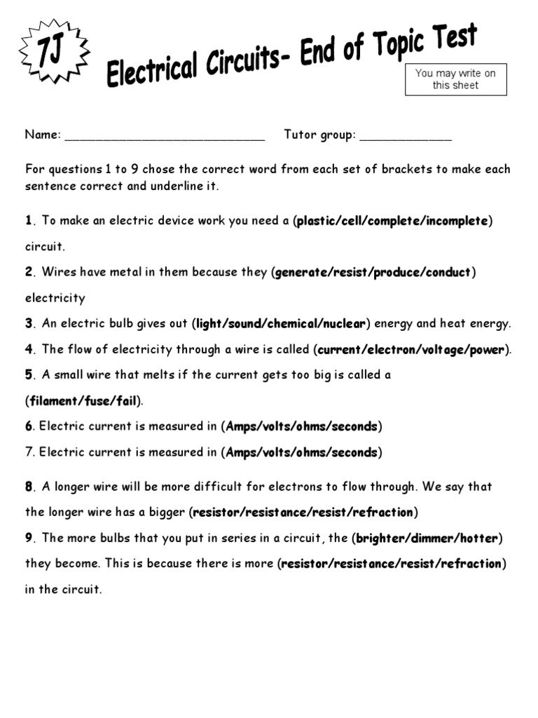 Grade 6 Electricity Practice Test | PDF | Series And Parallel Circuits ...