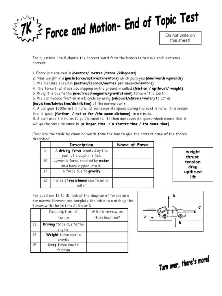 Year 7 Forces and Motion Quiz | PDF | Weight | Buoyancy