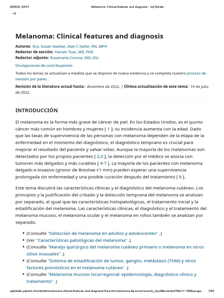 Melanoma_ Clinical features and diagnosis UpToDate PDF Melanoma