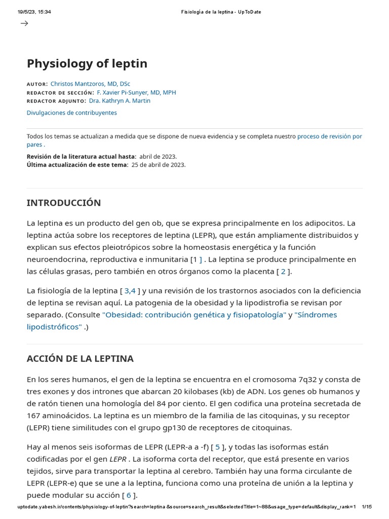 Fisiología y función de la leptina | PDF | Leptina | Tejido adiposo