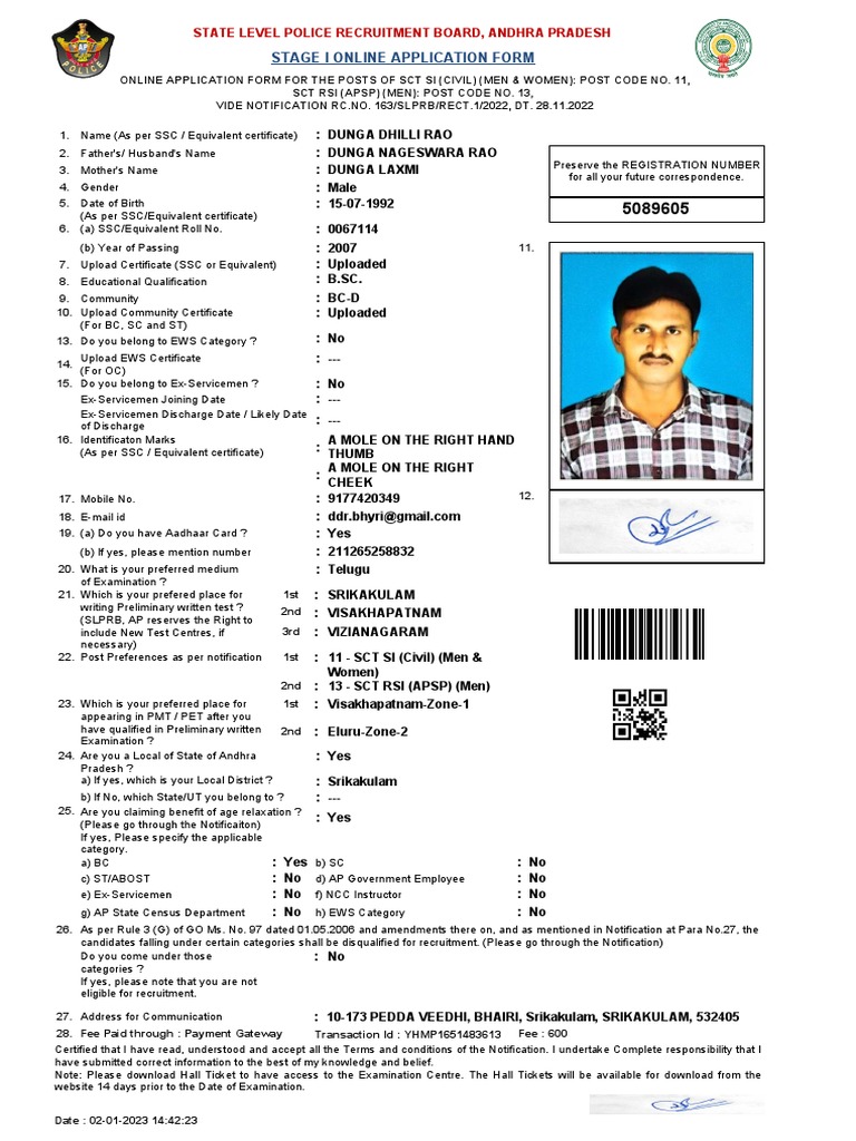 AP Police Recruitment Application Form | PDF | Government