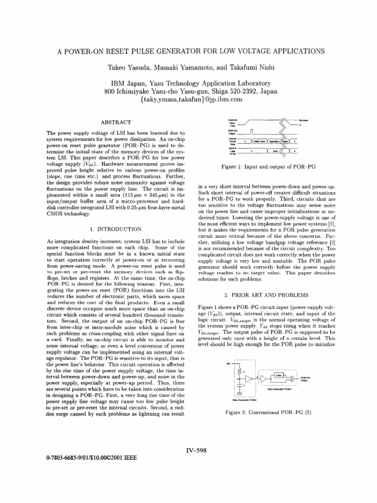 A Poweron Reset Pulse Generator For Low Voltage Applications PDF