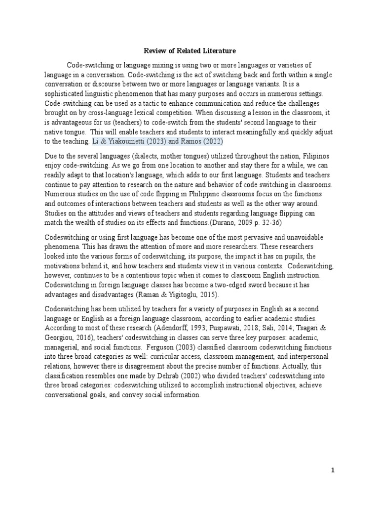 Li yiakoumetti 2023 and ramos 2022 review of related literature