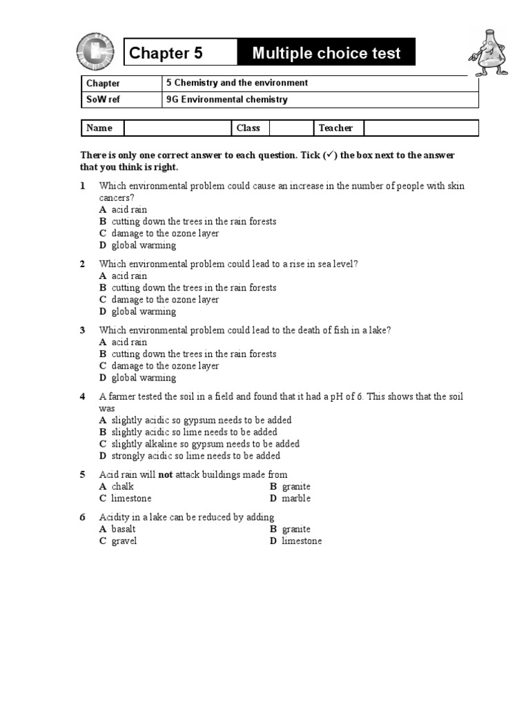 class document exam Chemistry Choice Multiple Environmental 9G Test