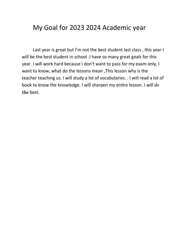 My Goal For 2023 2024 Academic Year English PDF