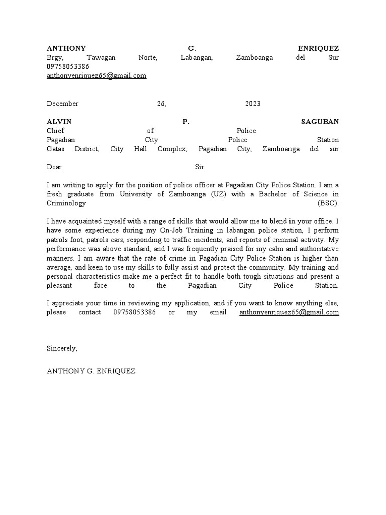 Application for Police Officer Position | PDF | Police | Cognition