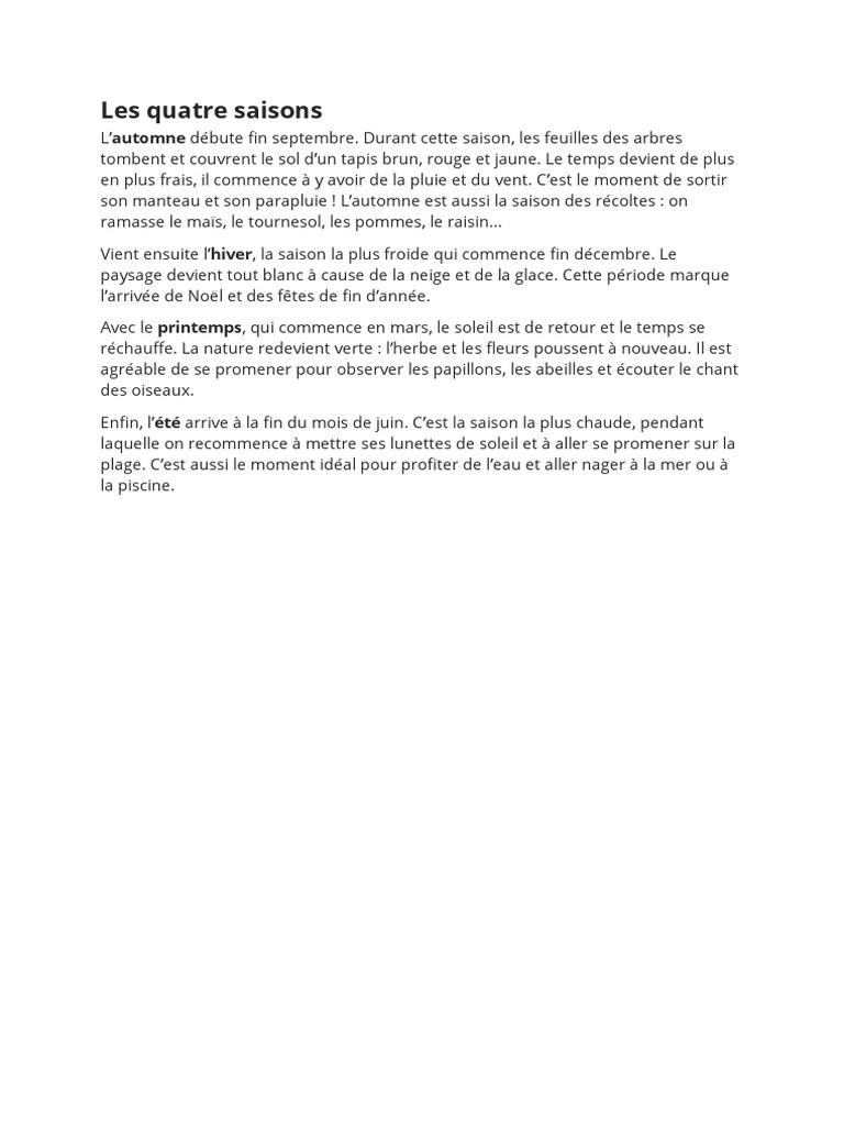 Les Quatre Saisons de l'Année | PDF