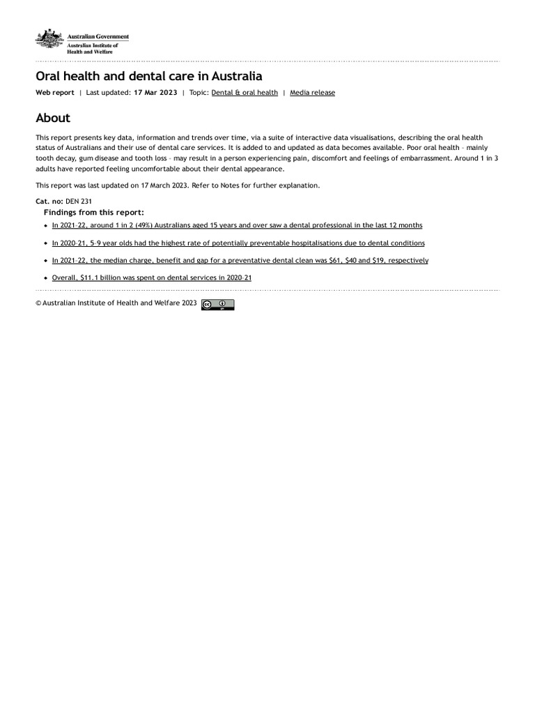 Oral Health and Dental Care in Australia | PDF | Oral Hygiene | Dentistry