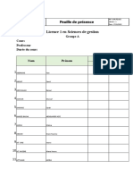 Licence 1 en Sciences de Gestion: Groupe A Cours Professeur Durée Du Cours Nom Prénom Matin Après-Midi