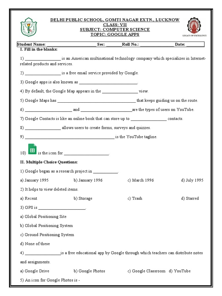 Class 7 Worksheet GOOGLE APP | PDF | Computing | Software