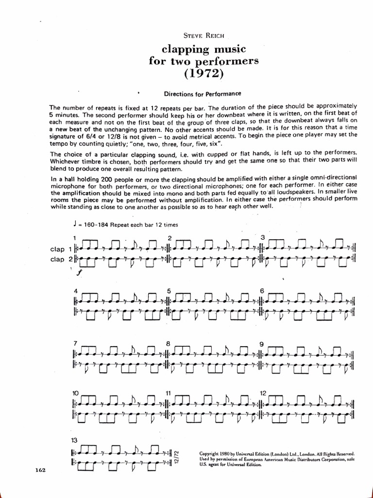Reich, clapping music score | PDF | Microphone | Audio Electronics