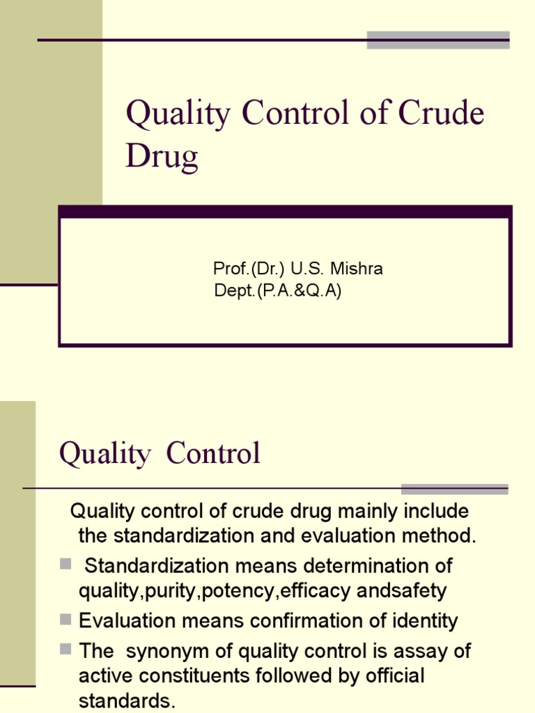 Quality Control of Crude Drug PDF Filtration Solubility