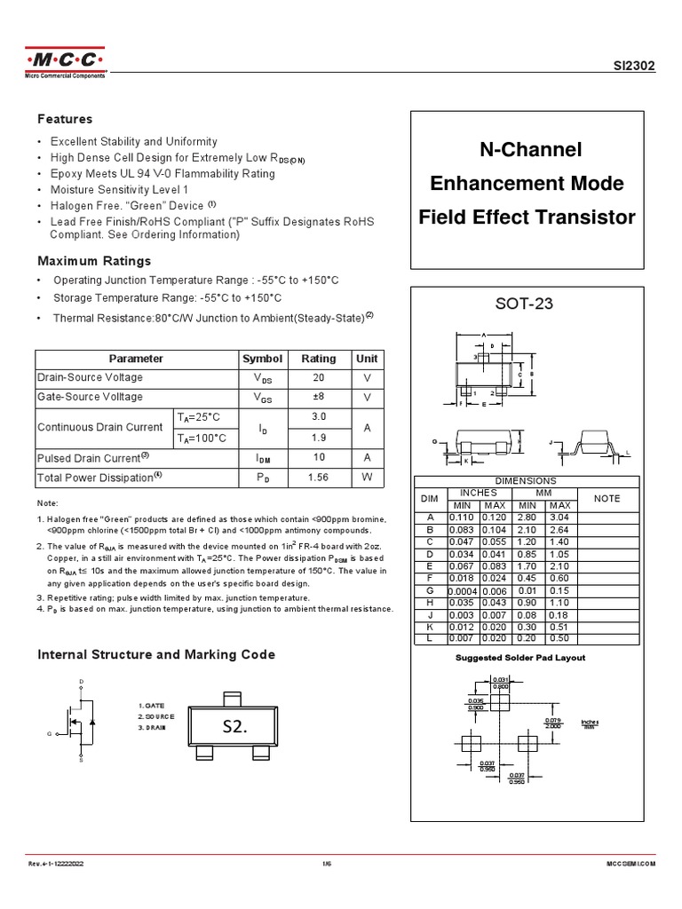 Si2302 (Sot 23) | PDF | Diode | Field Effect Transistor