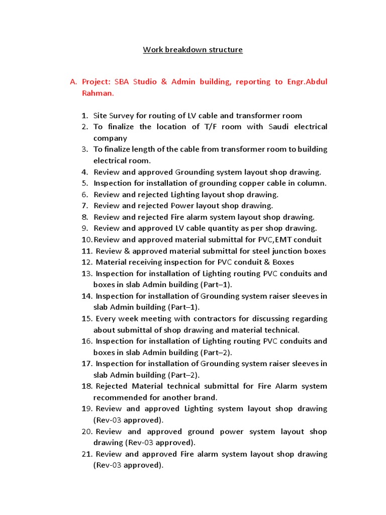 Electrical WBS for SBA Projects | PDF | Building Engineering ...