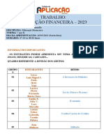 Trabalho de Educação Financeira - Divisão Dos Grupos - 7 Ano B