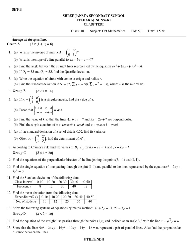 Question of Compulsory Math Grade 10 PDF Matrix (Mathematics) Mathematical Objects