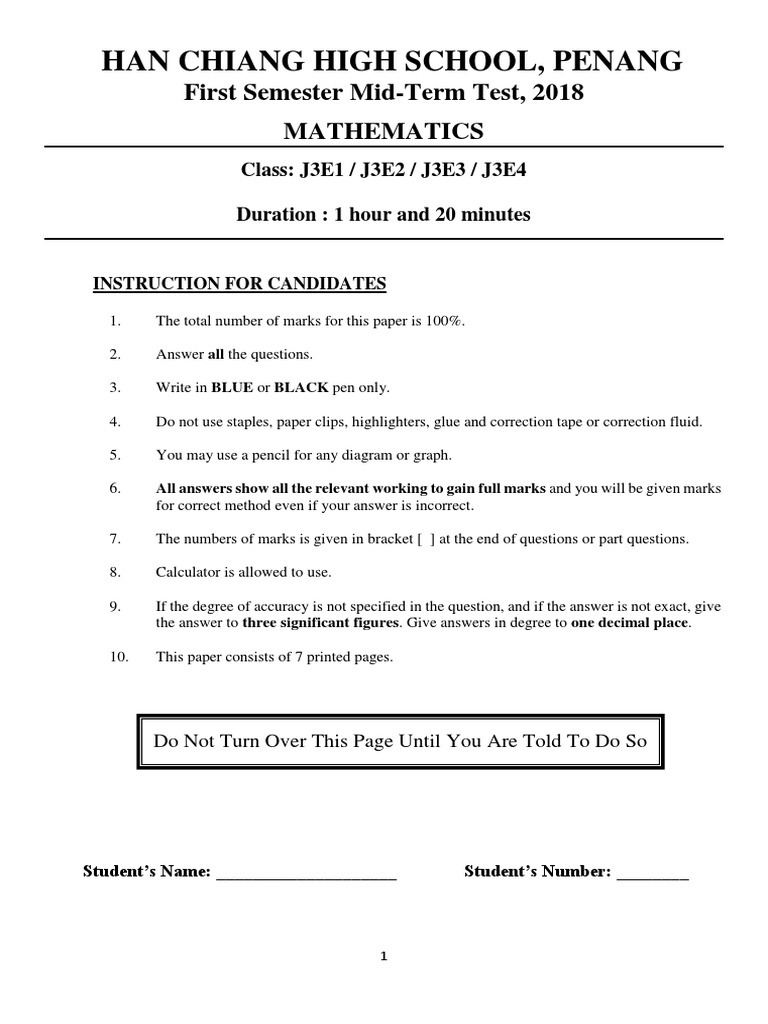 J3E - Maths 1st Sem Mid Term (Q) | PDF | Mathematics | Mathematical ...