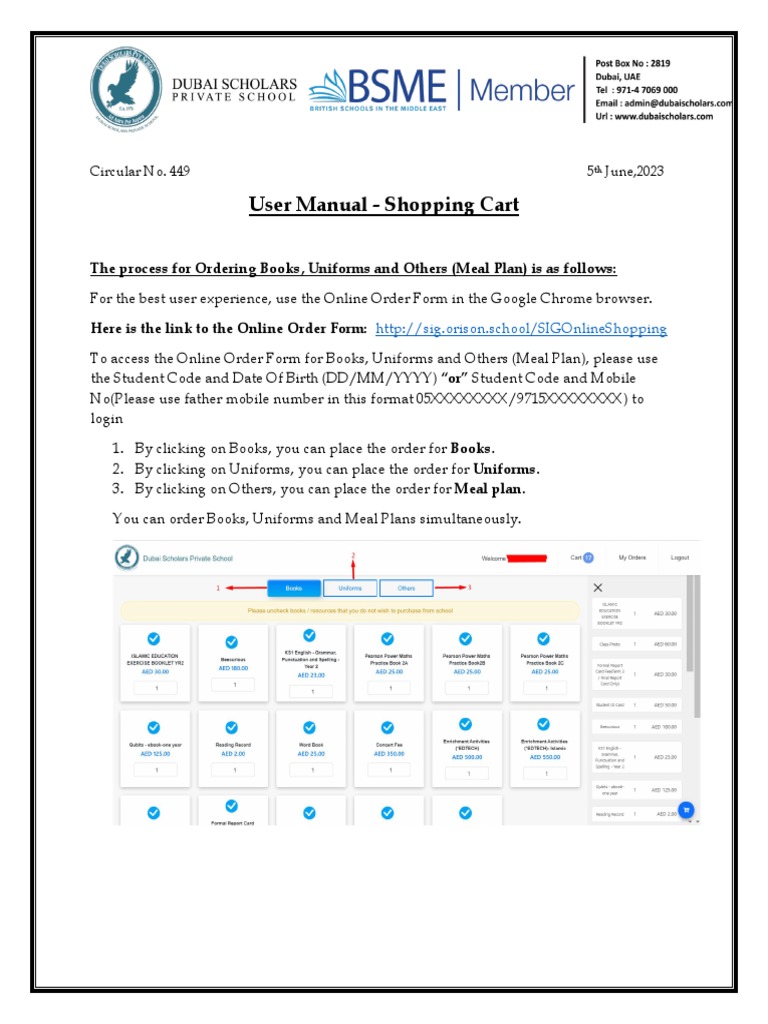 User Manual - Shopping Cart: The Process For Ordering Books, Uniforms ...