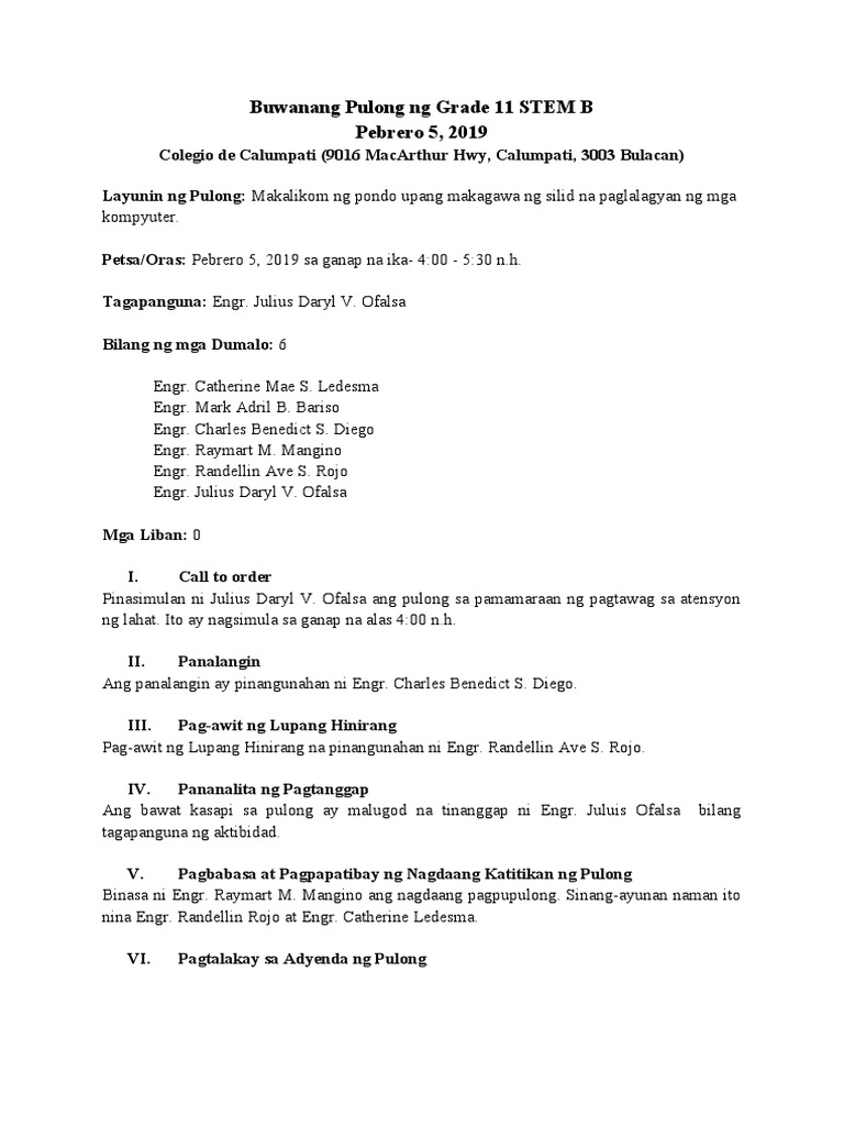 katitikan ng pulong | PDF