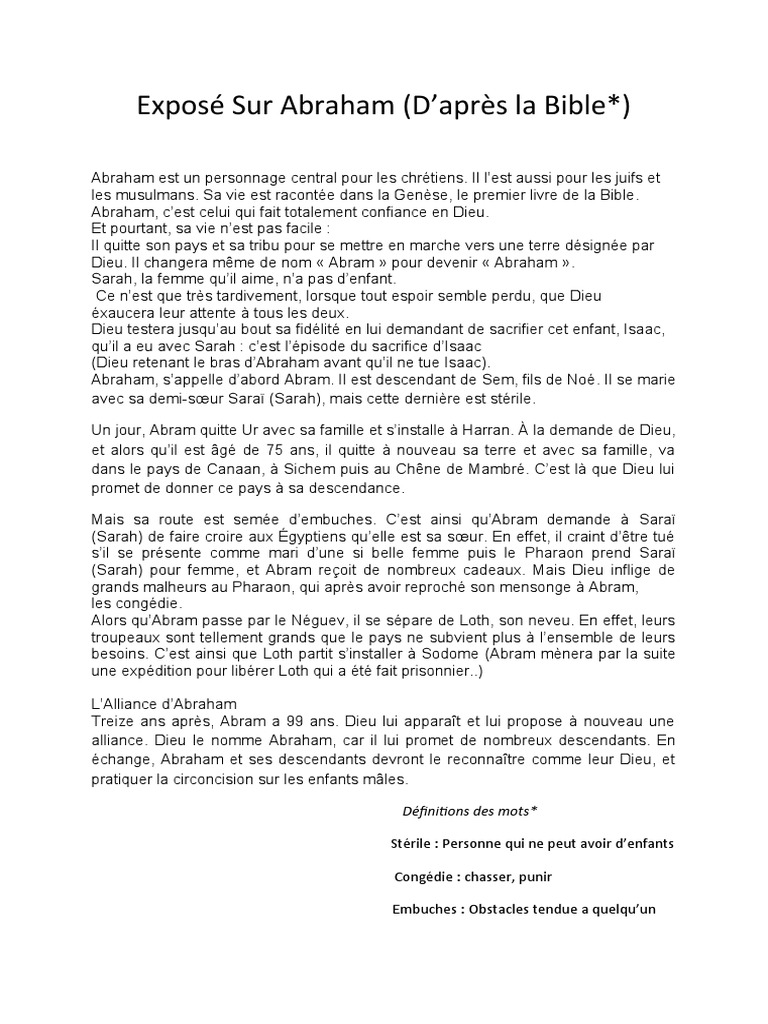 Exposé sur Abraham dans la Bible | PDF | Abraham | Sarah